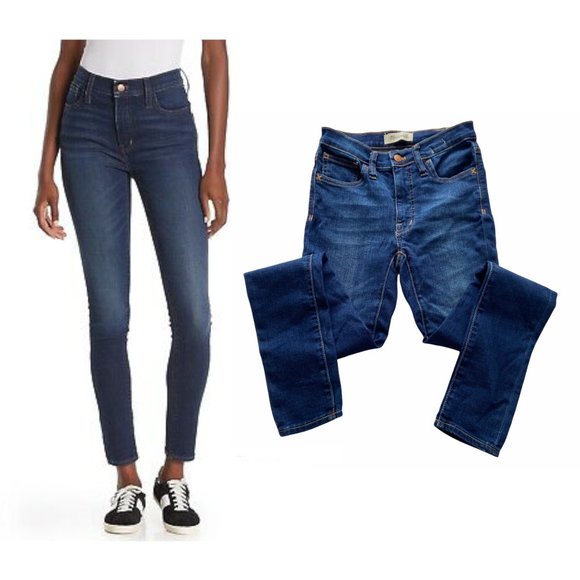 NWT Madewell 9” Mid Rise Dark Blue Classic 5 Pocket Skinny Cotton Blend Jeans 24 - Picture 11 of 12